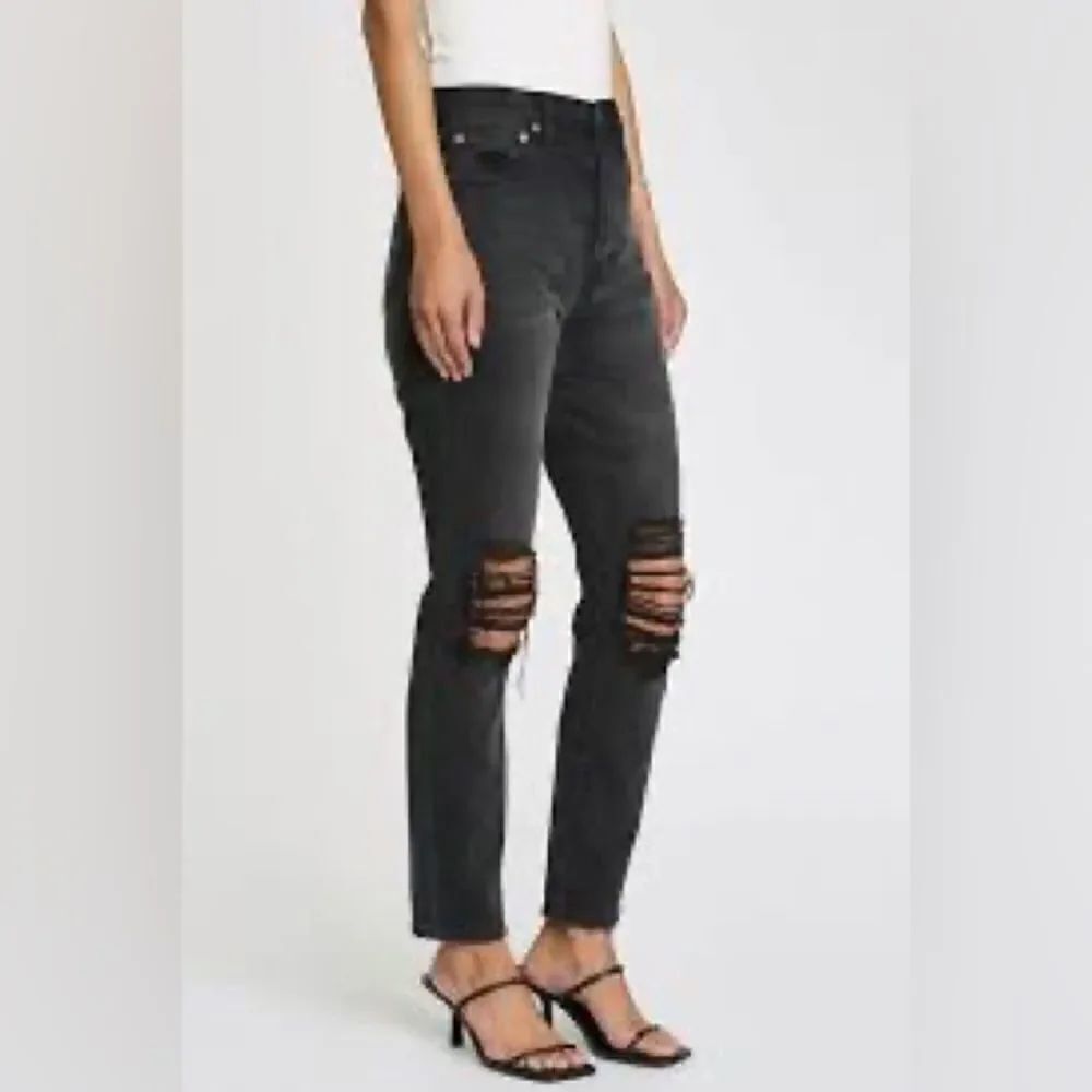 Pistola jeans Keaton High rise slim straight Black Distressed ripped knees 25